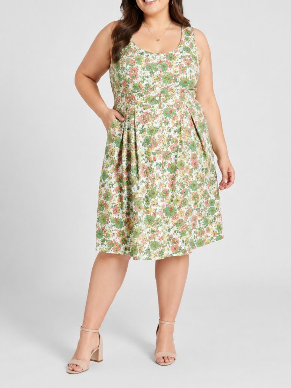 ModCloth Floral Sleeveless Dress | Size 1X | Linen Blend | Pockets